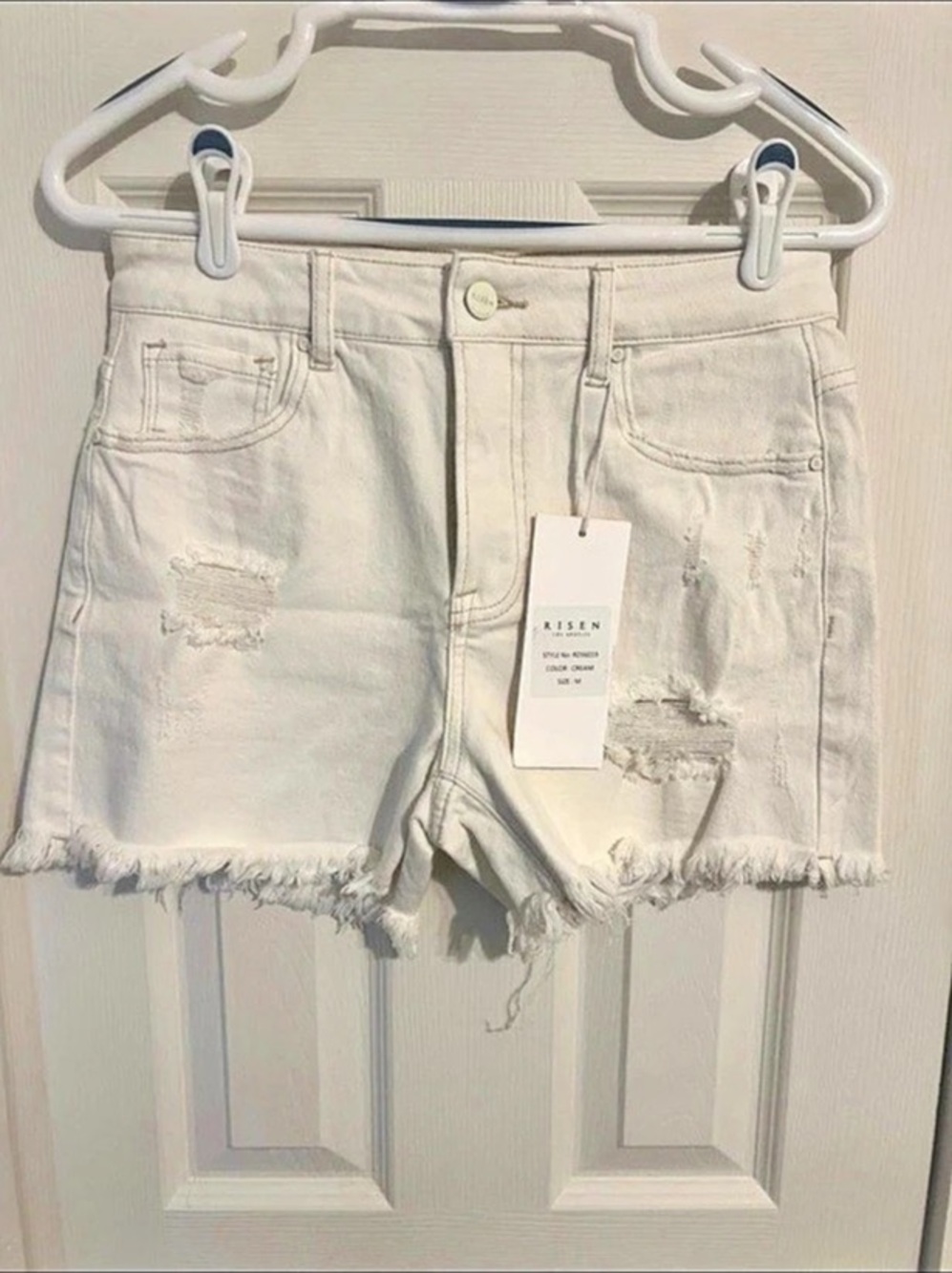 Risen High Rise Distressed Denim Shorts White Size medium